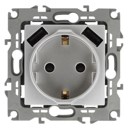2p+E 16A-250V socket, curtains. with 2xusb 5V-3a, era Elegance, aluminum