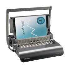 A brochure for a plastic spring, perforation is up to 25 sheets, weaves up to 500 sheets, Fellowes quasar+