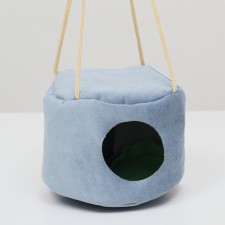 Hanging house for rodents round, furniture fabric, fleece, 15 x 10 cm, blue