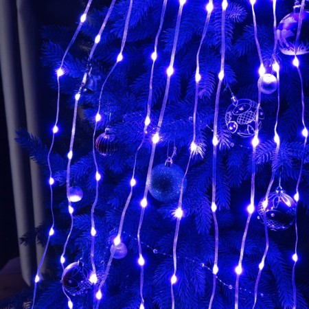 Smart garland "Horse tail" 10 threads of 1.5 m dew, IP20, silver thread, 150 LED, remote control, application, glow RGB, USB-5