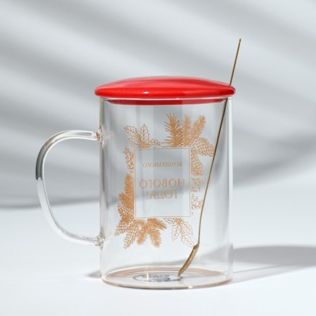 Glass mug with a spoon and a lid of the "Magic New Year", 470 ml-7