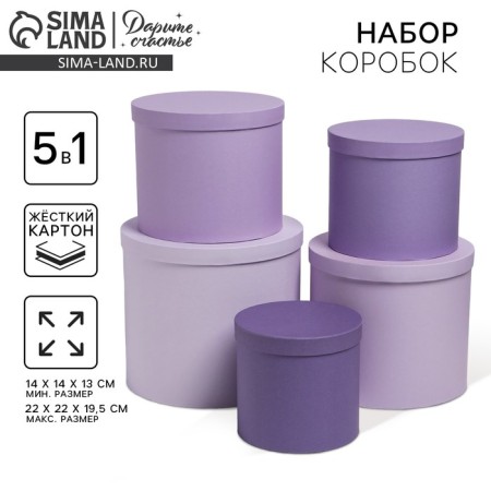 Set of boxes 5 in 1, gift packaging, “purple”, 13 x 14–19.5 x 22 cm