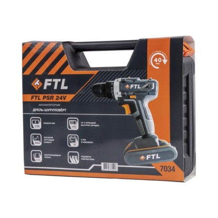 Drill-shuruvret battery. FTL PSR 24V, 24 V, 2x2 Ah, Li-Ion, 1450 rpm, 0.8-10 mm, case-9