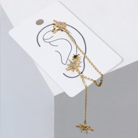 Earring "Kaff" Northern Star with a chain, the color is white in gold-3