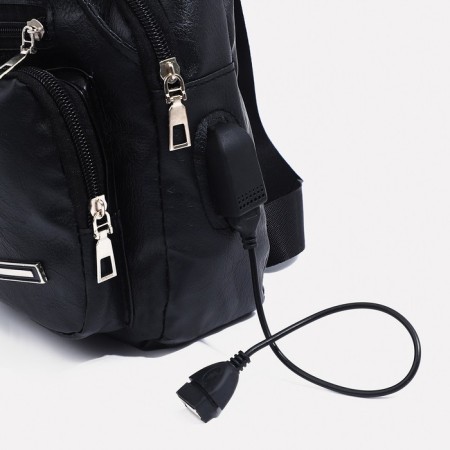 Male sling bag made of artificial leather, with USB, black color-4