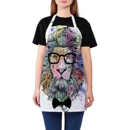 Apron kitchen with a photo print "Stylish lion", adjustable, size OS