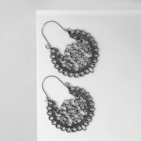 Earrings Metal "Vostok" Patterns, color black silver-1