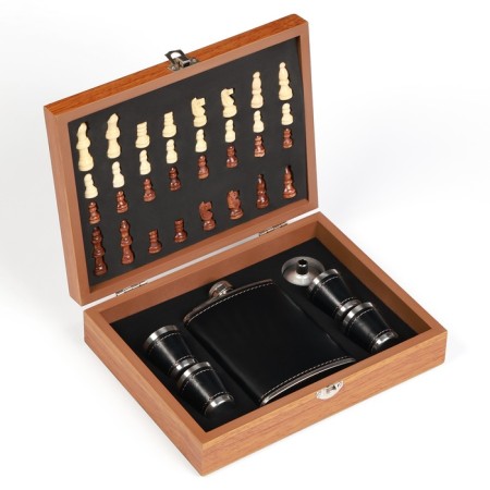 Set 7 in 1: Flaw 8 OZ, Black, 4 glasses, funnel, chess, 18 x 24 cm-6