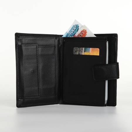 Male purse on magnet 3 in 1, department for auto documents, passports, black color-6