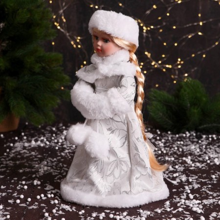 Snow Maiden "In a clutch with fur bombs" 33 cm, silver-white-3