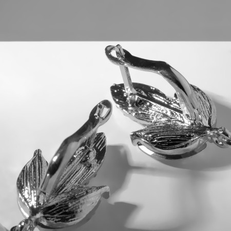 Earrings with pearls "Grace" leaves, white color in silver-1