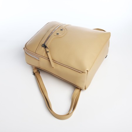 Women's backpack made of artificial leather with lightning, 3 pockets, beige color-4