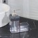 A soap dispenser with a stand, 15.5 × 7.3 × 19 cm, the color is transparent/gray