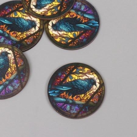 Decor for creativity tree "Raven. Stained glass" 4.6x4.6x0.3 cm