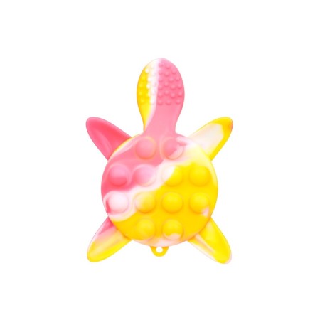 Silicone teether for teeth with a rattle of “turtle”, pink color, crumb I-2