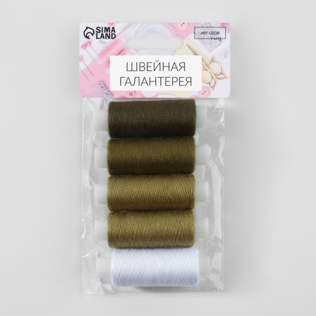 Set of threads, 40/2, 183 m, 5 pcs, khaki color/green spectrum-1