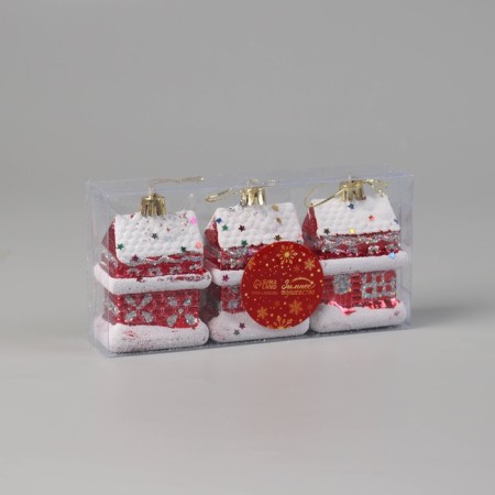 Jewelry decoration "Festive House" (set of 3 pcs) 8x4.5 cm, red-white-1