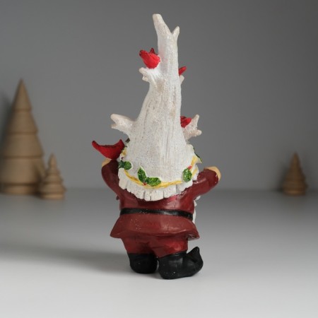 Souvenir Polystone "Dwarf in a hat with wood, with birds" 8.5x7.5x17 cm-3