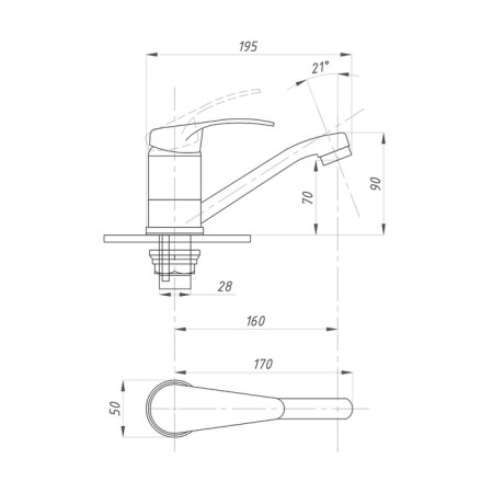 Kitchen mixer "PSM-Profsan" PSM-104-32, single-legged, excess length 160 mm, chrome-1