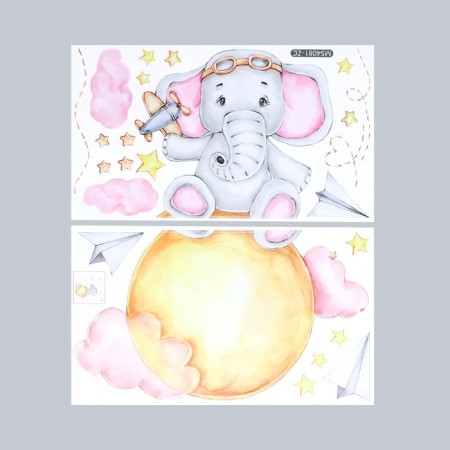 Sticker Plastic Interior Color "Elephant with Airplane" set 2 sheets 30x60 cm-1