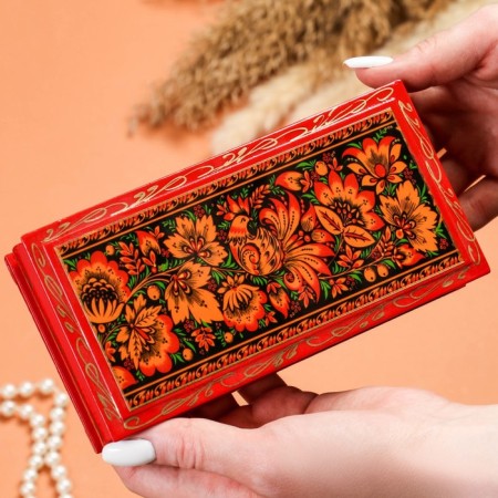 Casket - a bill "Patterns", 8.5 × 17 cm, red, lacquer miniature-2
