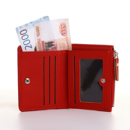 Women's wallet on the button, red color-4