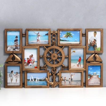 Photo frame plastic in 10 photos 10x15 cm "Anchor and storm" Dark gold 41x68 cm