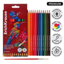 Pencils of watercolor 12 colors Erichkrause Safari, hexagonal, with a brush, euro suspension