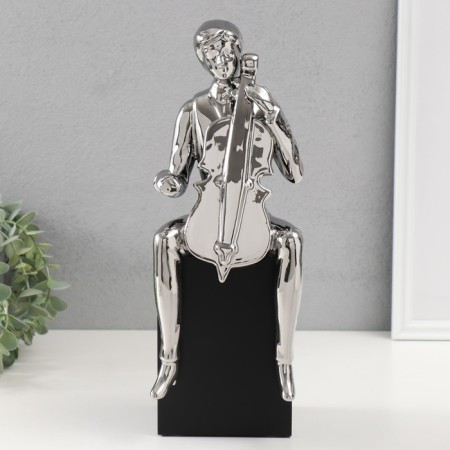 Souvenir Ceramics "Boy with cello" silver 11.5x12x34 cm