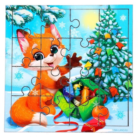 New Year's wooden puzzle "New Year! Fox with gifts "-1
