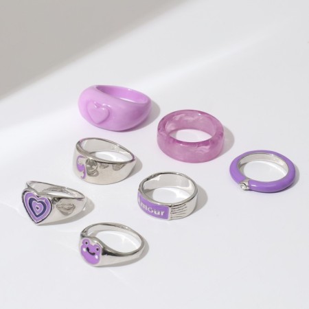 A set of rings 7 pieces Amour, lilac color in silver, 16-18 dimensions-2