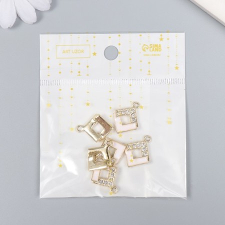 Decor for creativity metal, enamel, rhombs "rhombus" gold with white 1.7x2.2 cm-3