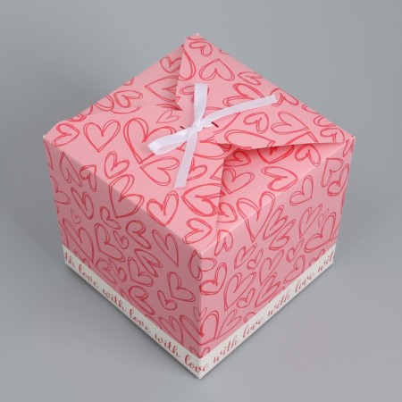 Gift folding box, packaging, “hearts”, 18 x 18 x 18 cm-2