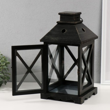 Climber wood, metal for 1 candle "Lantern" Black 18x18x35 cm-3