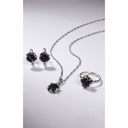 Set 3 objects: earrings, pendant, dimensionless "Edel" flowers, blue color in silver, 50 cm-4