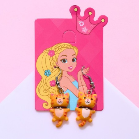 Children's earrings "chosen" kittens, orange color in silver-2