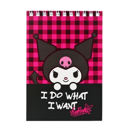 Notepad A6, 60 sheets in a cage on the crest of Kuromi, covers cellulose cardboard, OFSET block