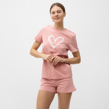 Home female set (T -shirt, shorts), pink color, size 52-2