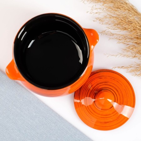 Ceramic Pikanto baking pot 0.65l / 12.5x11.5cm, orange strip-2