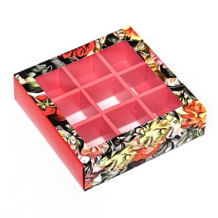 Box for 9 sweets with a shell, "flowers" 13.8 x 13.8 x 3.8-2