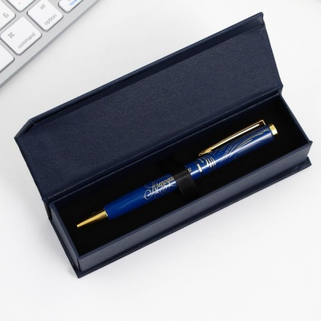 Pen in the gift case “Golden Teacher”, metal, blue paste, writing node 1.0 mm-7