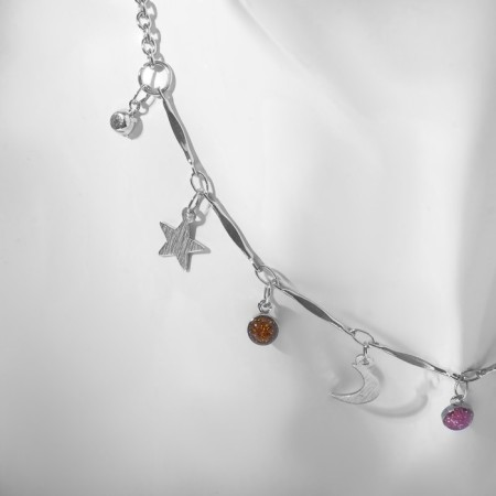 Choker "crescent" phases of the moon, colored in silver, 35 cm-1
