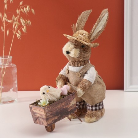 Decor "Bunny with a chicken in a cart" 10x30x27 cm