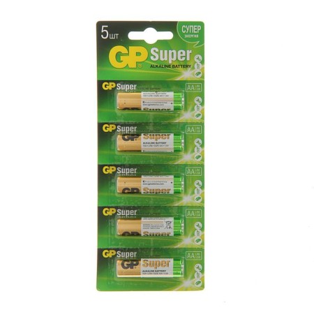 Battery Alkalin GP Super, AA, LR6-5BL, 1.5B, tear-off blister, 5 pcs.