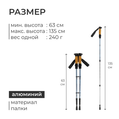 Sticks for Scandinavian walking online, telescopic, 3 sections, up to 135 cm, 2 pcs., Mix color-2