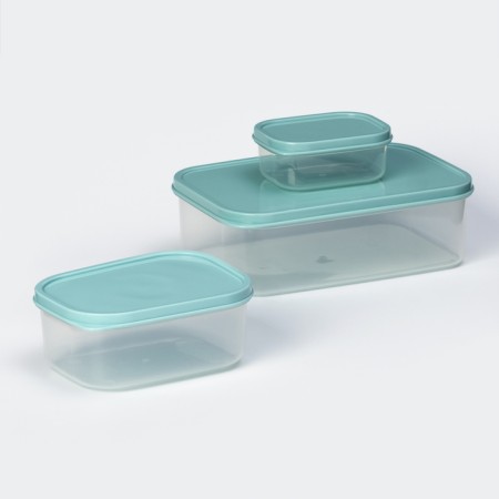 A set of food rectangular fodder containers, 3 pcs: 150 ml, 500 ml, 1.2 l, the color is turquoise-1