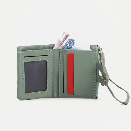 Women's wallet on the button, green color-3