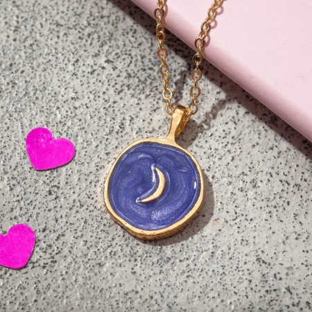 Pendant "Art" crescent, blue in gold, 40 cm