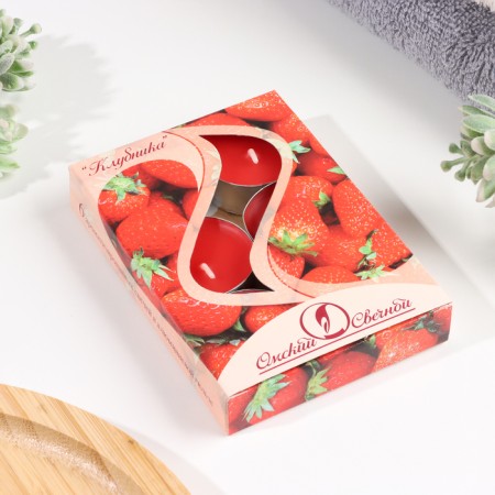 A set of tea candles aromatic "strawberries", 3.8x1.6 cm, 3.5 hours, 12 g, 6 pieces-3
