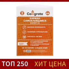 Self -adhesive pocket A4, 223 x 303 mm, set 3 pieces, calligrata, 180 microns, on the front side of the folders and any smooth surfaces
